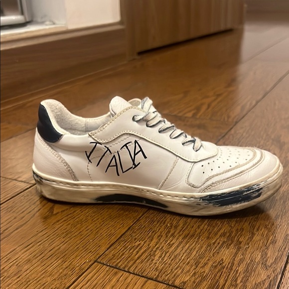 White and Blue Leather Sneakers with Cushioned Sole , custom made in 🇮🇹 - Picture 5 of 5